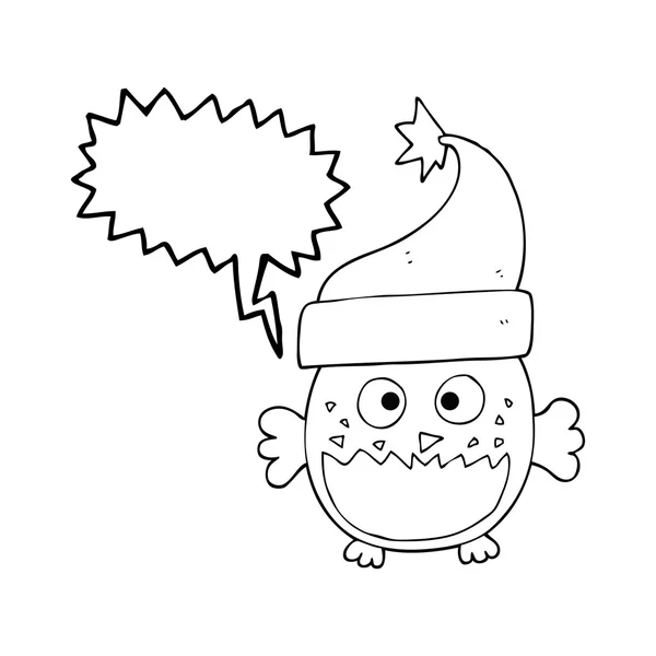 クリスマスの帽子を身に着けている音声バブル漫画フクロウ — ストックベクタ