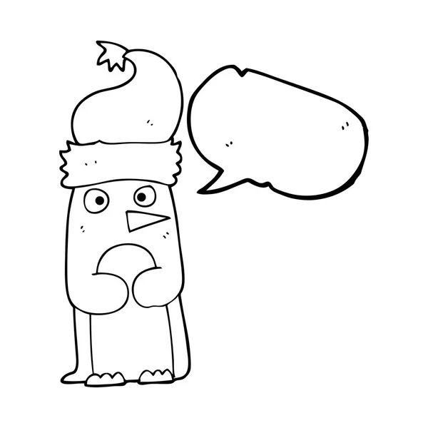 Πιγκουίνος κινουμένων σχεδίων φούσκα ομιλία στο καπέλο Χριστούγεννα — Διανυσματικό Αρχείο