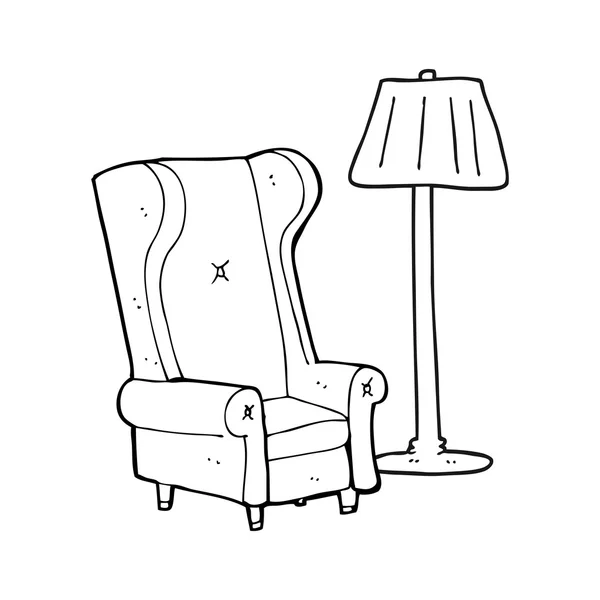 Lampe de dessin animé noir et blanc et vieille chaise — Image vectorielle