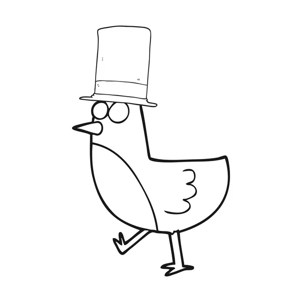 Zwart-wit cartoon vogel dragen van hoed — Stockvector