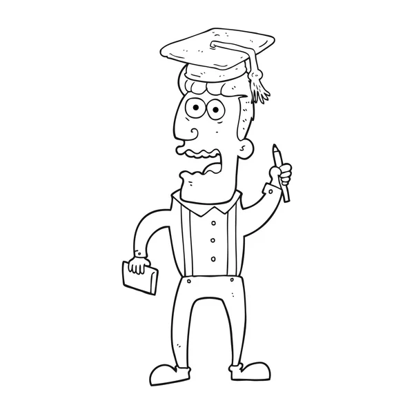 Zwart-wit cartoon benadrukt student — Stockvector