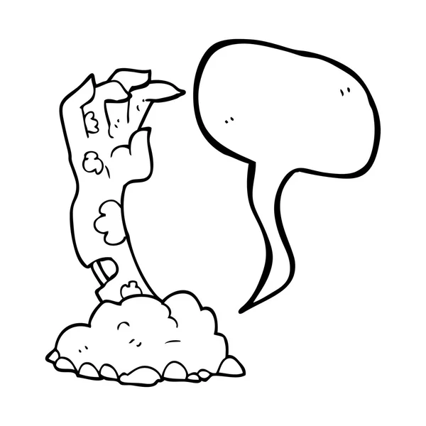 Fala bolha desenho animado mão zumbi levantando-se do chão — Vetor de Stock