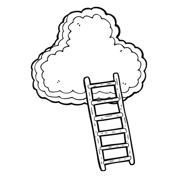 Zwart-wit cartoon ladder naar de hemel — Stockvector