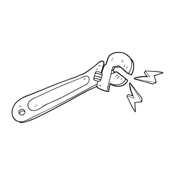 Llave ajustable de dibujos animados en blanco y negro — Vector de stock