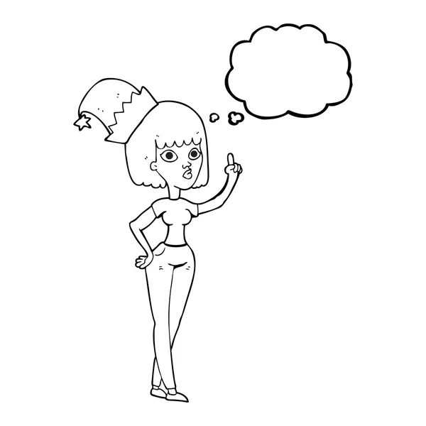 Trodde bubble tecknade kvinnan bär jul hatt — Stock vektor