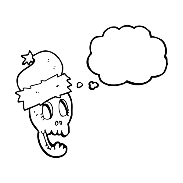 Thought bubble cartoon christmas hat on skull — Stock Vector