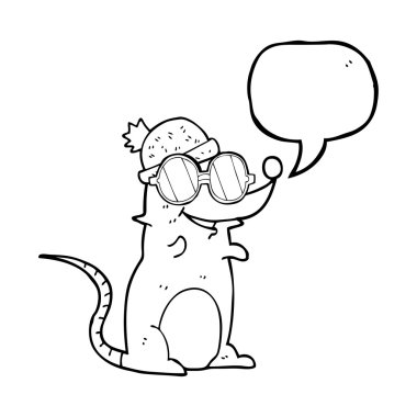 gözlük ve şapka giyen konuşma kabarcık karikatür fare