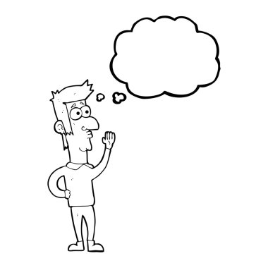 düşünce kabarcık karikatür adam sallayarak