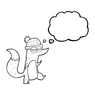 kabarcık karikatür küçük kurt giyen şapka düşünce