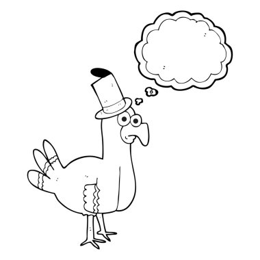 Silindir şapka giyen düşünce kabarcık karikatür kuş