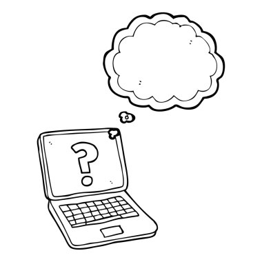 soru işareti kabarcık karikatür dizüstü bilgisayarınızla sanıyordum