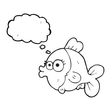 büyük güzel gözlü komik düşünce kabarcık karikatür balık