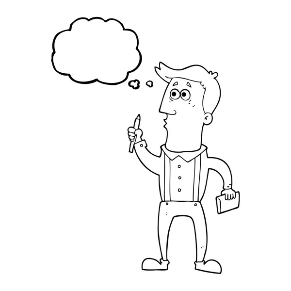 Hombre de dibujos animados burbuja pensamiento con portátil — Vector de stock