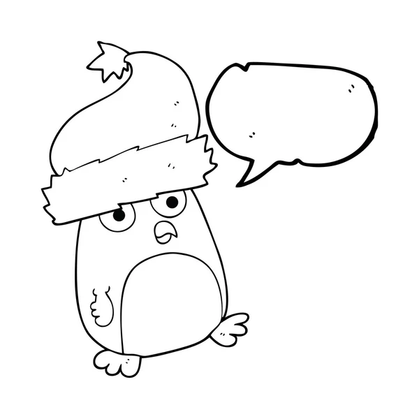 Discurso burbuja dibujos animados Navidad robin usando sombrero de santa — Vector de stock