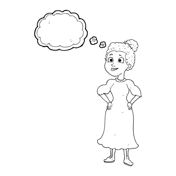 Pensée bulle dessin animé victorienne femme en robe — Image vectorielle