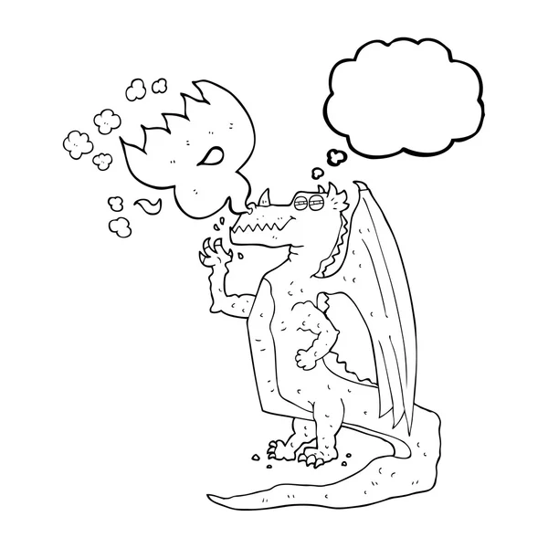 Gondolta buborék rajzfilm boldog sárkány légzés tűzoltó — Stock Vector