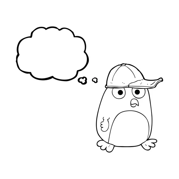 Pensée bulle dessin animé oiseau en chapeau — Image vectorielle