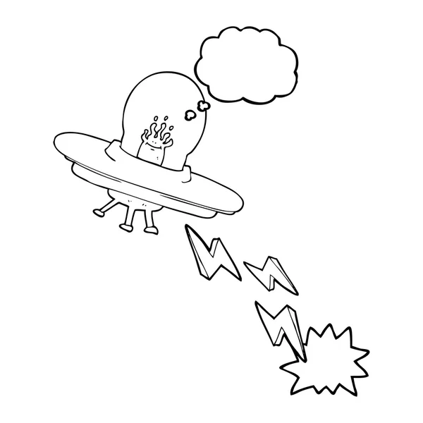 Pensamiento burbuja dibujos animados platillo volador — Vector de stock