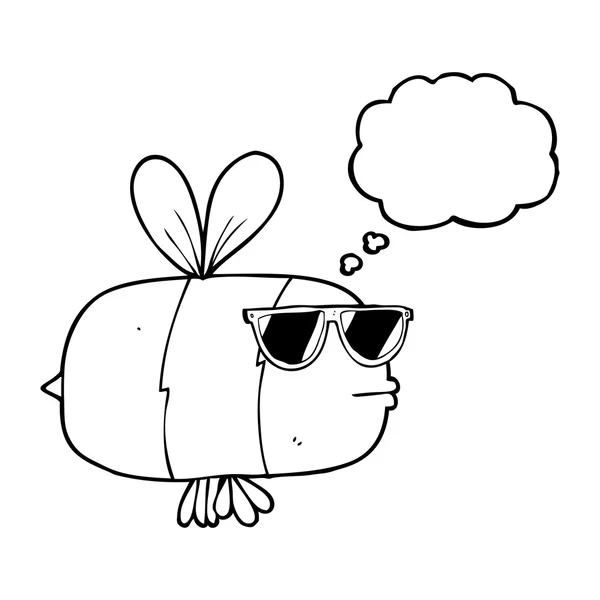 Σκέψη φούσκα μέλισσα γελοιογραφία φορώντας γυαλιά ηλίου — Διανυσματικό Αρχείο
