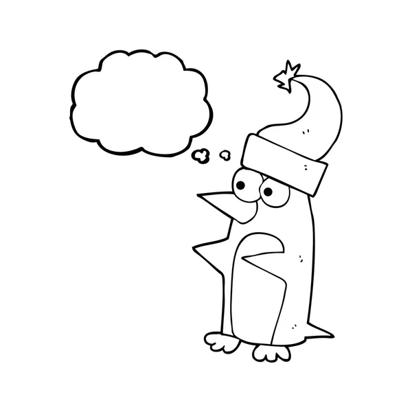 Pensamento bolha desenho animado Natal pinguim — Vetor de Stock