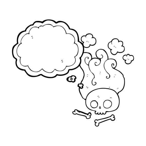 Gondolat buborék rajzfilm koponya és csontok — Stock Vector