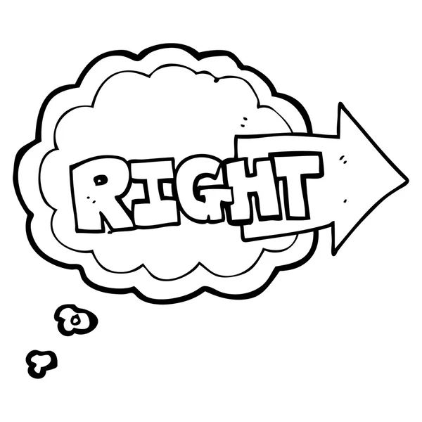 Gedankenblase Cartoon rechtes Symbol zeigt — Stockvektor