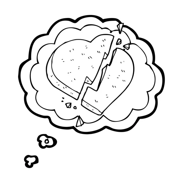 Pensamento bolha desenho animado coração quebrado símbolo — Vetor de Stock
