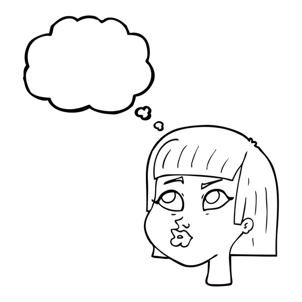 Dacht dat bubble cartoon vrouwelijke gezicht — Stockvector