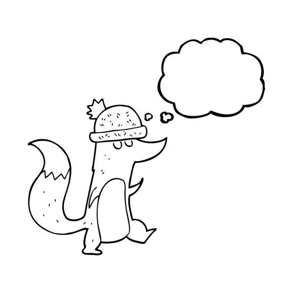 Pensamento bolha desenho animado pouco lobo usando chapéu —  Vetores de Stock