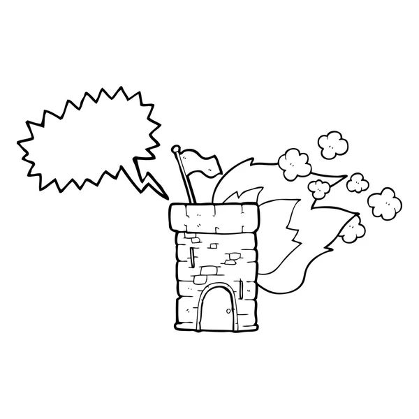 Pratbubbla cartoon brinnande slottets torn — Stock vektor