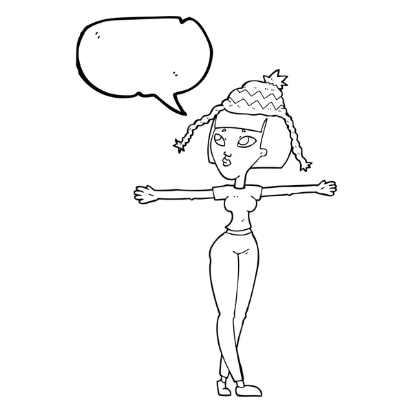 Fala bolha cartoon mulher vestindo chapéu — Vetor de Stock