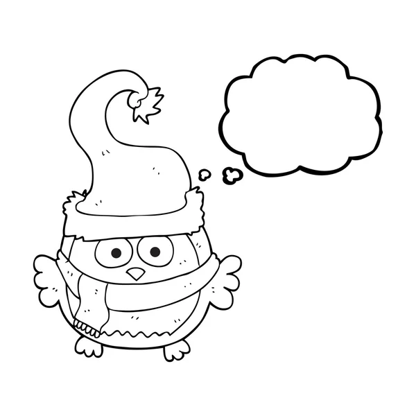 Pensamento bolha desenho animado coruja vestindo chapéu de Natal —  Vetores de Stock