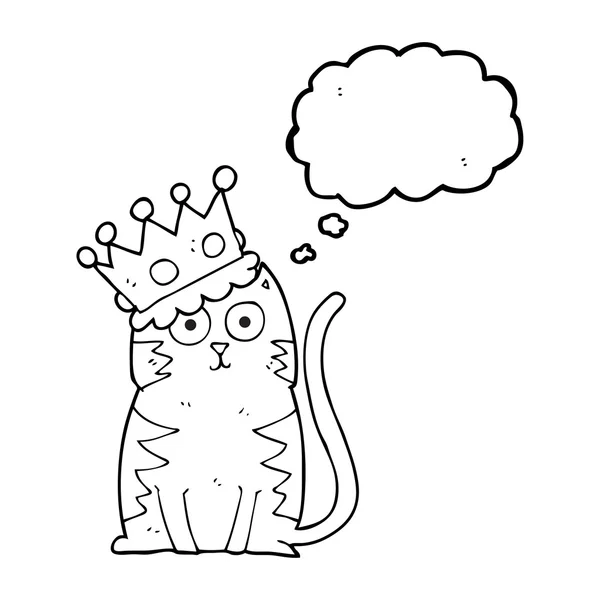 Pensée bulle chat dessin animé avec couronne — Image vectorielle