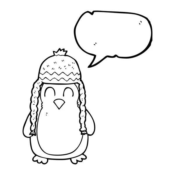 音声バブル漫画ペンギンの帽子をかぶって — ストックベクタ