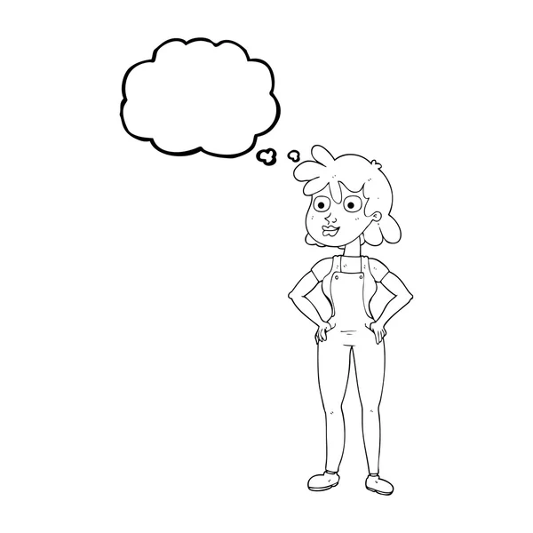 Pensée bulle dessin animé agriculteur fille — Image vectorielle