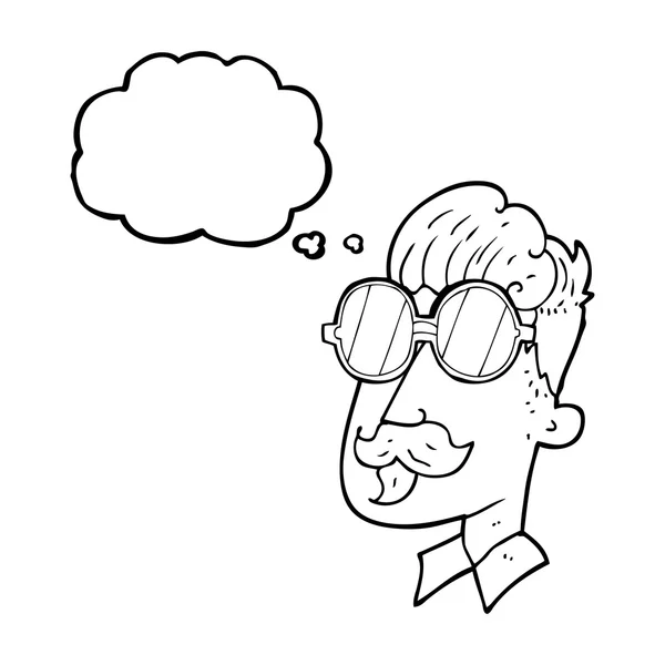 Pensée bulle dessin animé homme avec moustache et lunettes — Image vectorielle
