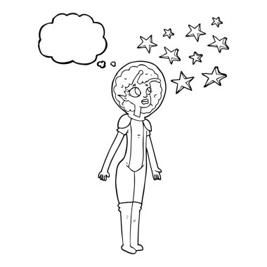 düşünce kabarcık karikatür yabancı alan kız