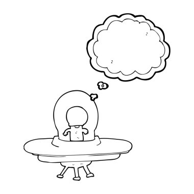 kabarcık karikatür uzaylı uçan daire içinde düşündüm