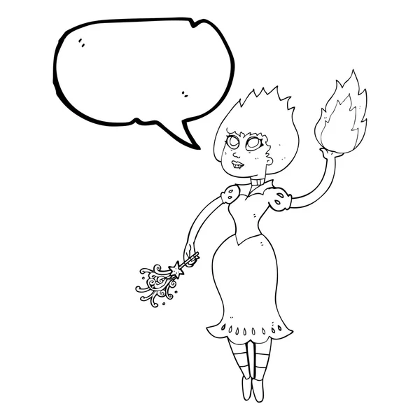 Speech bubble cartoon vampire girl casting fireball — Stock Vector