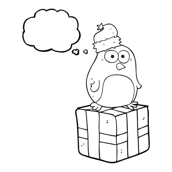 Myšlenka bubliny cartoon vánoční tučňák — Stockový vektor