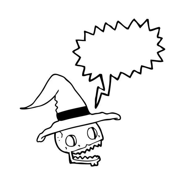 Speech bubble cartoon skull wearing witch hat — Stock Vector