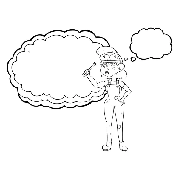 Thought bubble cartoon female mechanic — Stock Vector