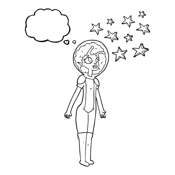 Gedankenblase Cartoon Alien Space Girl — Stockvektor