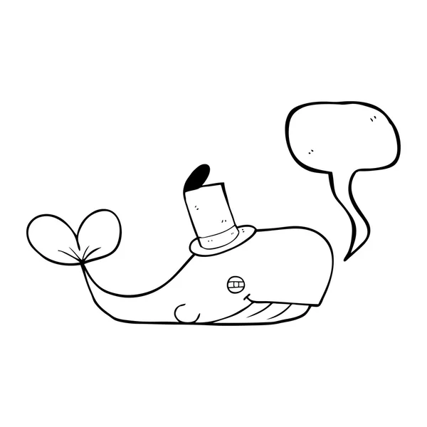 Speech bubble cartoon whale wearing hat — Stock Vector