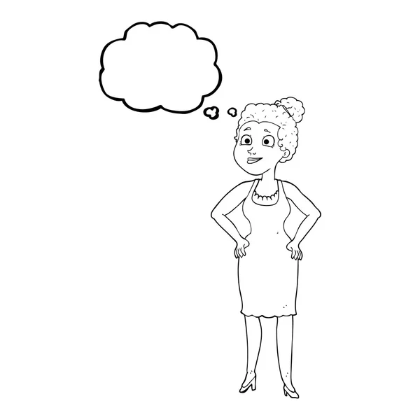 Pensée bulle dessin animé femme portant robe — Image vectorielle