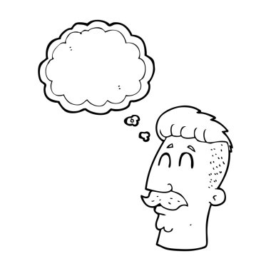 düşünce kabarcık karikatür adam hipster saç kesim ile
