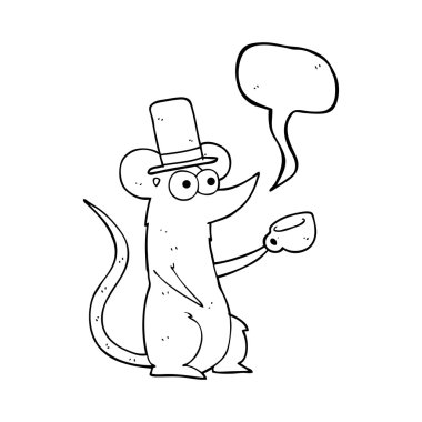 konuşma kabarcık karikatür fare ile Kupası ve silindir şapka