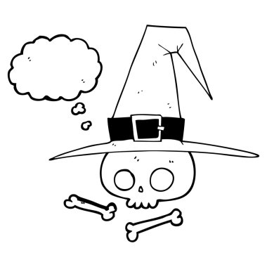 kafatası ile kabarcık karikatür cadı şapka sanıyordum