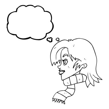 düşünce kabarcık karikatür kadın eşarp