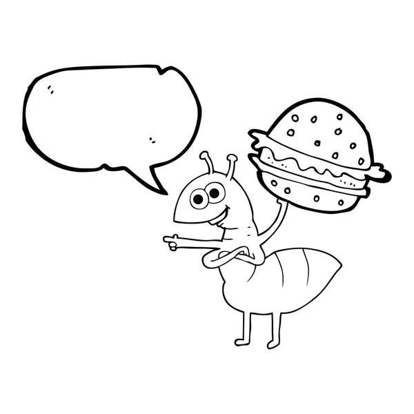 Řeči bubliny cartoon mravenec přepravující jídlo — Stockový vektor